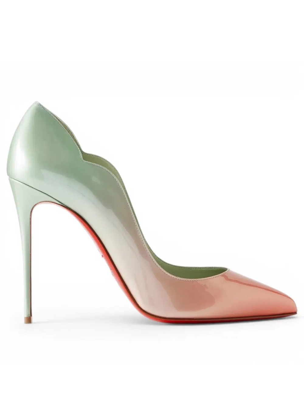 CHRISTIAN LOUBOUTIN HOT CHICK MINT GREEN/PINK DEGRADE PATENT LEATHER PUMPS SZ 41